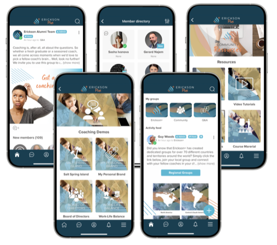 Erickson Coaching international alumni community app. this app aims to support coaches on their lifelong coaching journey